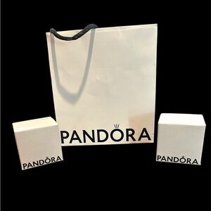 Pandora White Gift Bag with 2 White Empty Ring Jewelry Boxes